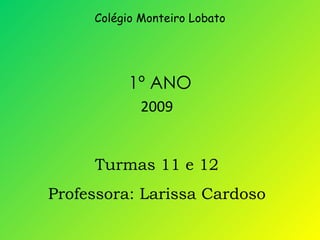 Colégio Monteiro Lobato 1º ANO 2009 Turmas 11 e 12 Professora: Larissa Cardoso 