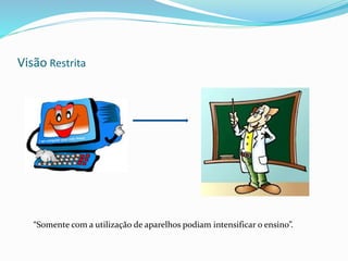 Visão Restrita
“Somente com a utilização de aparelhos podiam intensificar o ensino”.
 