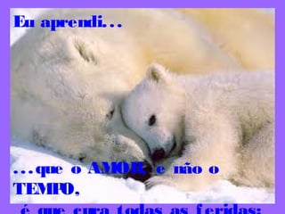 Eu aprendi...
...que o AMOR, e não o
TEMPO,
 