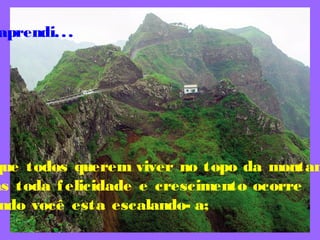 aprendi...
que todos querem viver no topo da montan
as toda felicidade e crescimento ocorre
ndo você esta escalando- a;
 