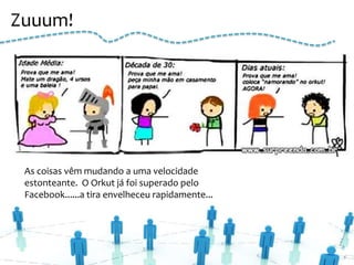 Zuuum!




 As coisas vêm mudando a uma velocidade
 estonteante. O Orkut já foi superado pelo
 Facebook......a tira envelheceu rapidamente...
 
