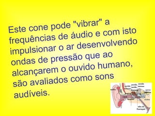 Este cone pode "vibrar" a frequências de áudio e com isto impulsionar o ar desenvolvendo ondas de pressão que ao alcançarem o ouvido humano, são avaliados como sons audíveis.   