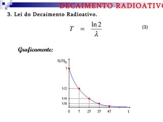 DECAIMENTO RADIOATIVO
3. Lei do Decaimento Radioativo.
                              ln 2
                      T   =          (3)
                               λ

   Graficamente:
 