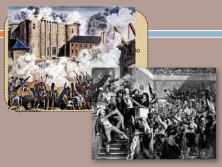 Depois do agravamento da crise, os
interesses entraram em choque. O povo se
rebelou, invadiram o encarceramento
símbolo absolutista, ocasionando a famosa
Queda da Batilha, mataram nobres e
incendiaram castelos, época conhecida como
“Grande Medo”. E para sanar a revolta a
burguesia se aproximou dos camponeses,
para ter mais controle ao impor suas leis,
inspirados na Independência dos Estados
Unidos, e na Declaração dos direitos do
homem e do cidadão, que estabelecia
igualdade perante a lei e resistência à
opressão.
 