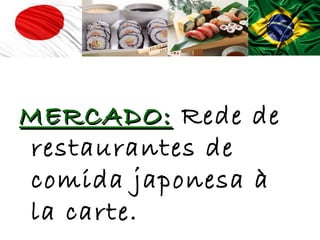 MERCADO: Rede de
restaurantes de
comida japonesa à
la carte.
 
