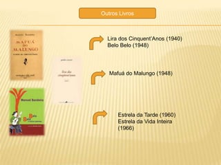Outros Livros



  Lira dos Cinquent’Anos (1940)
  Belo Belo (1948)




   Mafuá do Malungo (1948)




      Estrela da Tarde (1960)
      Estrela da Vida Inteira
      (1966)
 
