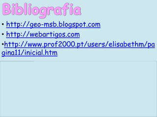 • http://geo-msb.blogspot.com
• http://webartigos.com
•http://www.prof2000.pt/users/elisabethm/pa
gina11/inicial.htm
 