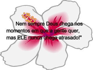 Nem sempre Deus chega nos momentos em que a gente quer, mas ELE nunca chega atrasado!" 