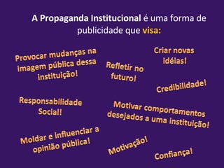 A Propaganda Institucional  é uma forma de publicidade que  visa: 