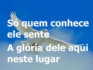Só quem conhece
ele sente
A glória dele aqui
neste lugar
 