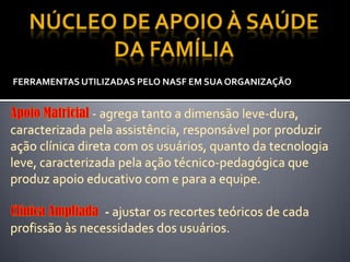 FERRAMENTAS UTILIZADAS PELO NASF EM SUA ORGANIZAÇÃO
 