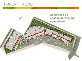IMPLANTAÇÃO
Separação do
espaço de veículos
e pedestres
 