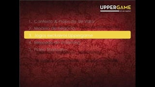 A REVOLUÇÃO ESTÁ A CHEGAR
A implementação do conceito irá provocar uma nova forma de viver o jogo online.
...alguns players têm
conseguido diferenciar-se
de forma incremental...
Dentro da indústria
tradicional de jogos
online...
...Este conceito pretende
provocar uma disrupção
na indústria.
GraudeDisrupção
Tempo
+-
EVOLUÇÃO
DA INDÚSTRIA
“Bets...”
“88...”
“Betc...”
“Bwi...”
“Bet3...”
“Betfa...”
 