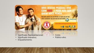 • Significado Representacional;
• Significado Interativo;
• Enquadramento;
• Cores;
• Público-alvo.
 