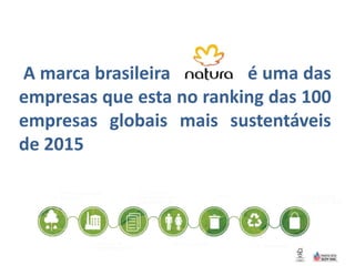 A marca brasileira é uma das
empresas que esta no ranking das 100
empresas globais mais sustentáveis
de 2015
 