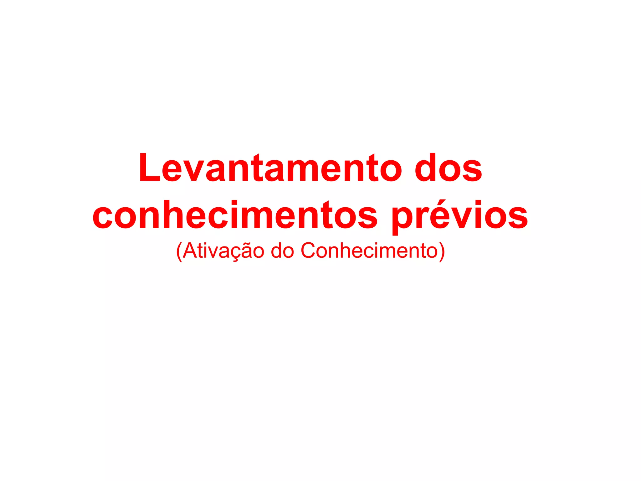 Levantamento dos
conhecimentos prévios
(Ativação do Conhecimento)