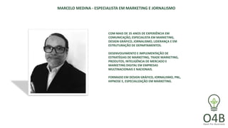 MARCELO MEDINA - ESPECIALISTA EM MARKETING E JORNALISMO
COM MAIS DE 35 ANOS DE EXPERIÊNCIA EM
COMUNICAÇÃO, ESPECIALISTA EM MARKETING,
DESIGN GRÁFICO, JORNALISMO, LIDERANÇA E EM
ESTRUTURAÇÃO DE DEPARTAMENTOS.
DESENVOLVIMENTO E IMPLEMENTAÇÃO DE
ESTRATÉGIAS DE MARKETING, TRADE MARKETING,
PRODUTOS, INTELIGÊNCIA DE MERCADO E
MARKETING DIGITAL EM EMPRESAS
MULTINACIONAIS E NACIONAIS.
FORMADO EM DESIGN GRÁFICO, JORNALISMO, PNL,
HIPNOSE E, ESPECIALIZAÇÃO EM MARKETING.
 