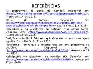 REFERÊNCIAS
As plataformas da Bacia de Campos. Disponível em:
<https://www.clickmacae.com.br/?sec=361&pag=pagina&cod=262>....