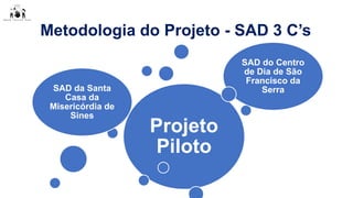 Metodologia do Projeto - SAD 3 C’s
Projeto
Piloto
SAD da Santa
Casa da
Misericórdia de
Sines
SAD do Centro
de Dia de São
Francisco da
Serra
 
