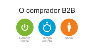 Sempre
online
relevância em
dispositivos móveis
é fundamental
67% dos compradores
visitam site de fornecedores
buscando informações de
produto pelo smartphone
*Global Mobile Survey 2014: Mobile Evolution, june 2014
 
