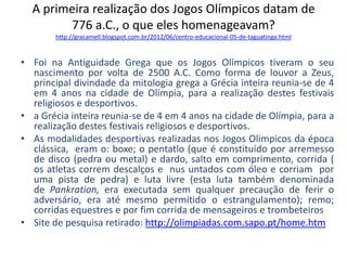 PESQUISA SOBRE OS JOGOS OLÍMPICOS | PPTX