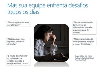 Mas sua equipe enfrenta desafios
todos os dias
 