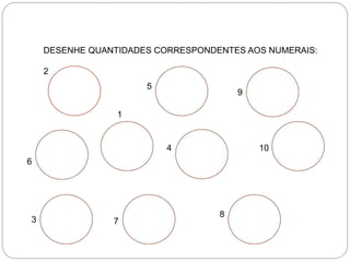 DESENHE QUANTIDADES CORRESPONDENTES AOS NUMERAIS:
2
5
9
6
1
4 10
3 7
8
 