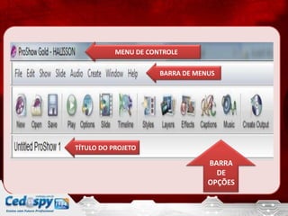 MENU DE CONTROLE

                      BARRA DE MENUS




TÍTULO DO PROJETO

                                  BARRA
                                    DE
                                  OPÇÕES
 