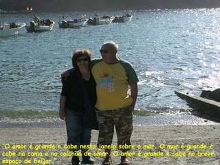 “O amor é grande e cabe nesta janela sobre o mar. O mar é grande e
cabe na cama e no colchão de amar. O amor é grande e cabe no breve
espaço de beijar.”
 
