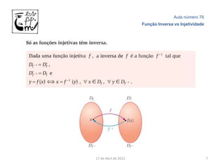 Aula número 76
                      Função Inversa vs Injetividade




17 de Abril de 2012                                    7
 