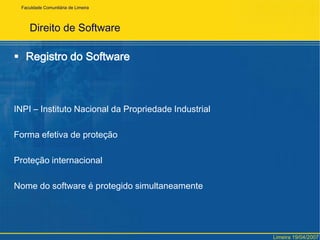 Exclui os direitos morais.Contrato escrito.Sem estipulação – Prazo máximo – 5 anos			       – Vale apenas para o país onde se firmou o contrato.Deve-se especificar a modalidade ou só vale na forma indispensável.Apenas para as modalidades de comunicação existentes	A lei é taxativa: tempo, lugar e preço são elementos essenciais para a eficácia de um contrato de cessão de direitos autorais.Limeira 19/04/2007