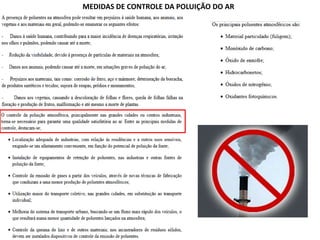 MEDIDAS DE CONTROLE DA POLUIÇÃO DO AR
 