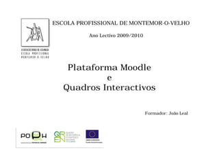 ESCOLA PROFISSIONAL DE MONTEMOR-O-VELHO

          Ano Lectivo 2009/2010




    Plataforma Moodle
            e
   Quadros Interactivos

                                  Formador: João Leal
 