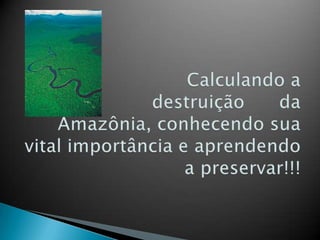                             Calculando a destruição      da Amazônia, conhecendo sua vital importância e aprendendo a preservar!!! 