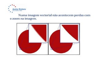 Numa imagem vectorial não acontecem perdas com
o zoom na imagem.
 