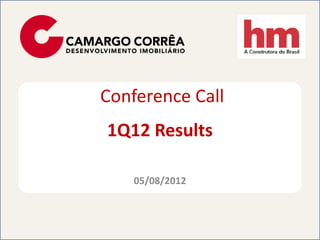Conference Call
1Q12 Results

    05/08/2012
 