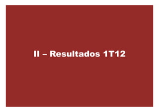 II – Resultados 1T12II Resultados 1T12
Digite aqui o Título
da Palestrada Palestra
Digite aqui o Nome do Palestrante e a Data
6
 