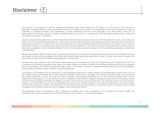 Disclaimer
This material is a presentation of general background information about Rossi Residencial S.A. (“Rossi”) as of the date of this presentation.
Information contained herein has been summarized and does not purport to be complete. This presentation shall not be considered an advice of
investment by potential investors. This presentation is strictly confidential and may not be disclosed to any third person. There are no
representations or warranties, express or implied, regarding the accuracy, fairness, or completeness of the information presented herein, which shall
not support any decision of investment.
This presentation contains statements and information that are forward-looking pursuant section 27A of the Securities Act of 1933, as amended, and
Section 21E of the Securities and Exchange Act of 1934. Such forward-looking statements and information are only predictions and cannot assure
Rossi’s future performance. Investors have been cautioned that any such forward-looking statements and information are subject to many risks and
uncertainties relating to the operations and business of Rossi and its subsidiaries. As a result of such risks and uncertainties, the actual results of
Rossi and its subsidiaries may be materially different from any future result expressed or implied in the forward-looking statement or information
contained herein.
Although Rossi believes that the expectations and assumptions reflected in the forward-looking statements and information are reasonable and have
been based on data currently available to its officers and directors, Rossi cannot guarantee future results or events. Rossi does not assume the
2
been based on data currently available to its officers and directors, Rossi cannot guarantee future results or events. Rossi does not assume the
commitment of update any of the forward-looking statement of information.
Securities may not be offered or sold in the United States unlesss they are registered or exempt from registration under the Securities Act of 1933,
as amended. Any offering of securities to be made in the United States will be made by means of an offering memorandum that may be obtained
from the underwriters. Such offering memorandum will contain, or incorporate by reference, detailed information about Rossi and its subsidiaries,
their business and financial results, as well as its financial statements.
This material is for distribution only to person who (i) have professional experience in matters relating to investments falling within Article 19 (5) of
the Financial Services and Markets Act of 2000 (Financial Promotion) Order 2005 (as amended, the “Financial Promotion Order”), (ii) are persons
falling within Article 49 (2) (a) to (d) (“high net worth companies, unincorporated associations etc”) of the Financial Promotion Order, (iii) are
outside the United Kingdom, or (iv) are persons to whom an invitation or inducement to engage in investment activity (within the meaning of section
21 of the Financial Services and Markets Act 2000) in connection with the issue or sale of any securities may otherwise lawfully be communicated or
caused to be communicated (all such persons together being referred to as “relevant persons”). This material is directed only at relevant persons
and must not be acted on or relied on by persons who are not relevant persons. Any investment or investment activity to which this material relates
is available only to relevant persons and will be engaged in only with relevant persons.
This presentation does not constitute an offer, invitation or solicitation of an offer to subscribe to or purchase any securities. Neither this
presentation nor anything contained herein shall form the basis of any contract or commitment whatsoever.
 