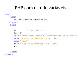 PHP com uso de variáveis 