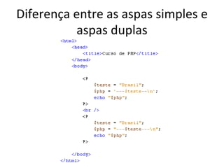 Diferença entre as aspas simples e aspas duplas 