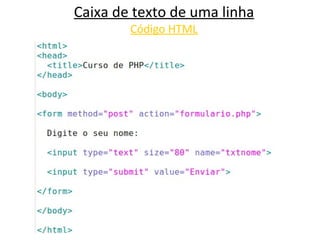 Caixa de texto de uma linha Código HTML 