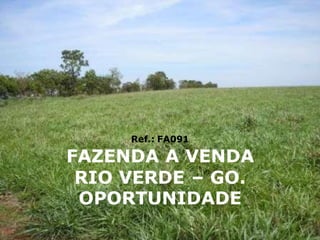 Ref.: FA091

FAZENDA A VENDA
 RIO VERDE – GO.
 OPORTUNIDADE
 