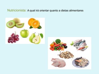 Nutricionista: A qual irá orientar quanto a dietas alimentares
 