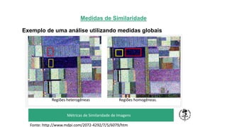 Medidas de Similaridade
Exemplo de uma análise utilizando medidas globais
TÍTULO DO SEU SEMINÁRIO
Subtítulo
Métricas de Similaridade de Imagens
Regiões heterogêneas Regiões homogêneas.
Fonte: http://www.mdpi.com/2072-4292/7/5/6079/htm
 