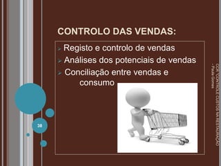 CONTROLO DAS VENDAS:
 Registo e controlo de vendas
 Análises dos potenciais de vendas
 Conciliação entre vendas e
consumo
38
CCR
"CONTROLE
CUSTOS
NA
RESTAURAÇÃO
-
Paula
Gomes
 