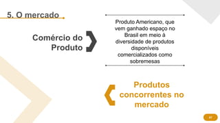 5. O mercado
Produto Americano, que
vem ganhado espaço no
Brasil em meio à
diversidade de produtos
disponíveis
comercializados como
sobremesas
Comércio do
Produto
Produtos
concorrentes no
mercado
07
 