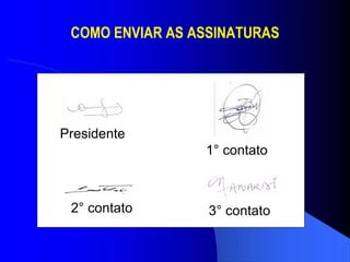 COMO ENVIAR AS ASSINATURAS 3° contato Presidente 1° contato 2° contato 