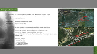 Geologia e Geotecnia
EJE DE INTEGRACIÓN VIAL VALLES DEL TUY. TRAMO 2 (ORIENTAL): EJE SANTA LUCIA – KEMPIS
Ansar / CorpoMiranda S.A
Infra-estrutura Rodovária (2x2 vias, 24 km)
Projecto de Execução (2015)
No âmbito do projecto da auto-estrada foram elaboradas as seguintes Notas Técnicas:
Informe 26- R0: Terraplenes. Metodología de Ejecución de los Tramos de Prueba
Informe 27- R0: Terraplenes. Tratamiento “In Situ” de Suelos con Cal
Informe 28- R0: Rellenos con Materiales “Todo-Uno” (Suelo-Roca). Metodología de Ejecución de los
Tramos de Prueba
Dados Gerais do Projecto:
 Extensão Total: 24 km
 Nº de Nós de Ligação: 3
 Pontes e Viadutos: 2 km
 Nº Obras de Arte Correntes:6
 Terraplenagem: 16 (x106 m3)
DESIGNAÇÃO:
CLIENTE:
TIPO DE PROJECTO:
FASES DO ESTUDO:
KEMPIS
9
 