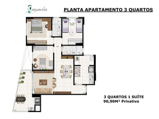 PLANTA APARTAMENTO 3 QUARTOS




            3 QUARTOS 1 SUÍTE
            90,90M² Privativo
 