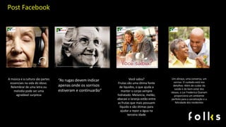 Você sabia?
Frutas são uma ótima fonte
de líquidos, o que ajuda a
manter o corpo sempre
hidratado. Melancia, melão,
abacaxi e laranja estão entre
as frutas que mais possuem
líquido e são ótimas para
ajudar a repor a água na
terceira idade
A música e a cultura são partes
essenciais na vida do idoso.
Relembrar de uma letra ou
melodia pode ser uma
agradável surpresa
Um abraço, uma conversa, um
sorriso. O cuidado está nos
detalhes. Além de cuidar da
saúde e do bem-estar dos
idosos, o Lar Frederico Ozanam
proporciona um ambiente
perfeito para a socialização e a
felicidade dos residentes
“As rugas devem indicar
apenas onde os sorrisos
estiveram e continuarão”
Post Facebook
 